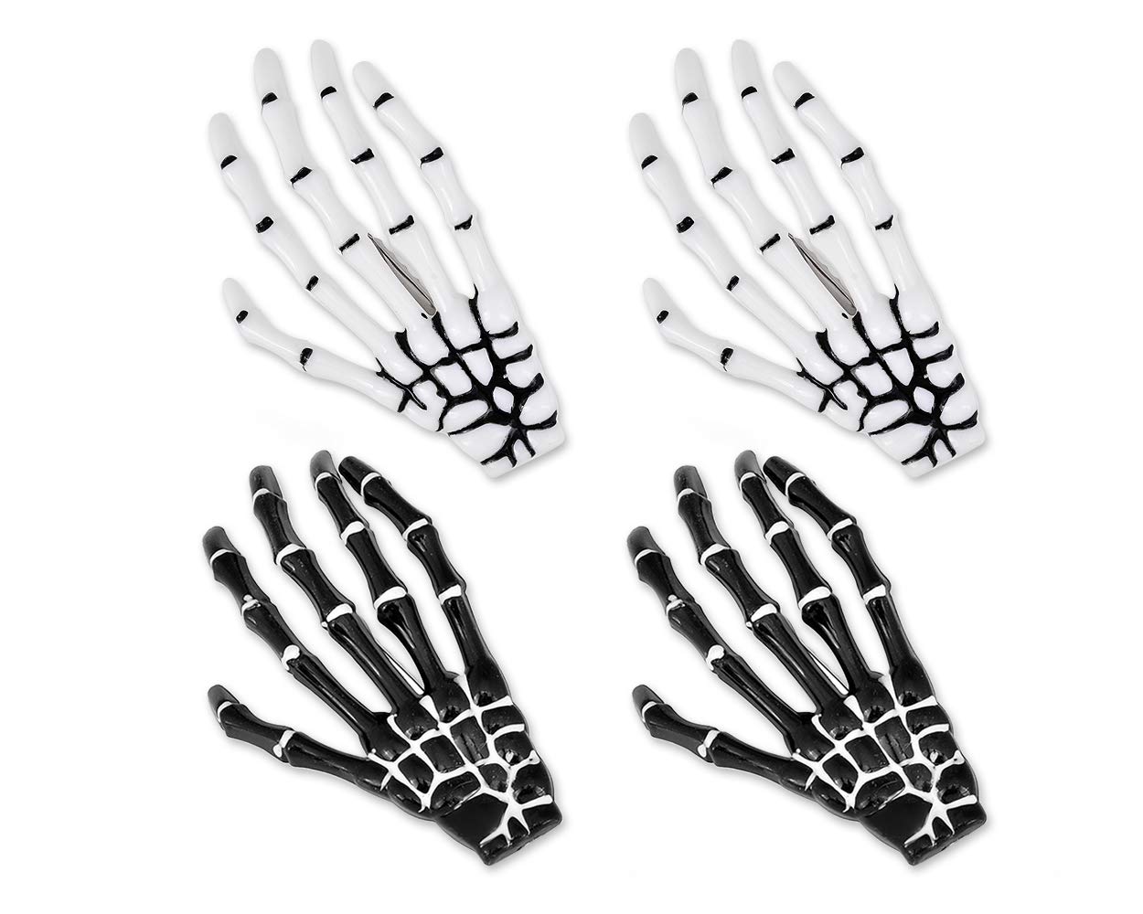 DS. DISTINCTIVE STYLE 2 Pairs Korean Style Gothic Skeleton Hands Bone Hair Clips - Fashion Punk Rock Devil Claw Alligator Barrettes Women Girls Hair Accessories (Black and White)