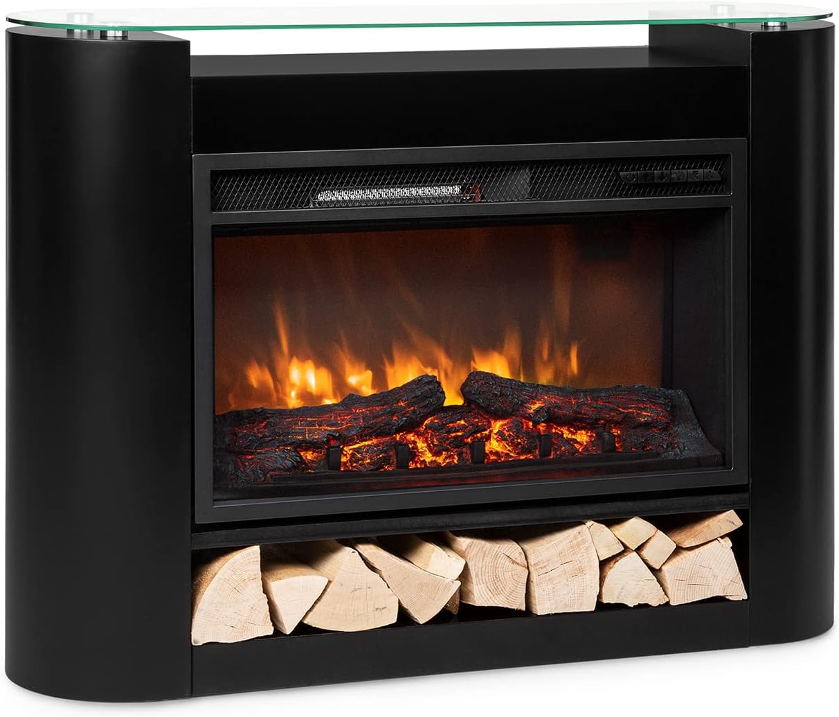 Klarstein Electric Fireplace, Electric Fire and Surround Mantel Suite, 1800W LED Flame Fire Place with Remote Control, Timer, and Auto Temperature Control, Indoor Log Effect Wood Burner, Fan Heater