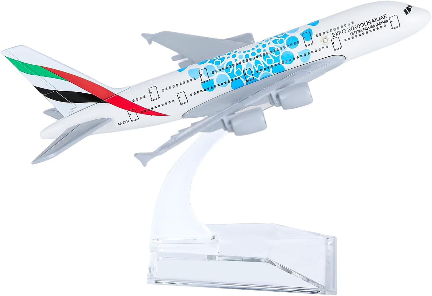 Nhemeylp Model Plane, A380 Airplane Model 1:400 Diecast Airway Planes, Metal Alloy Aircraft with Stand for Collection and Display Aviation Enthusiast Gift (EXPO 2020 Dubai Ver.)
