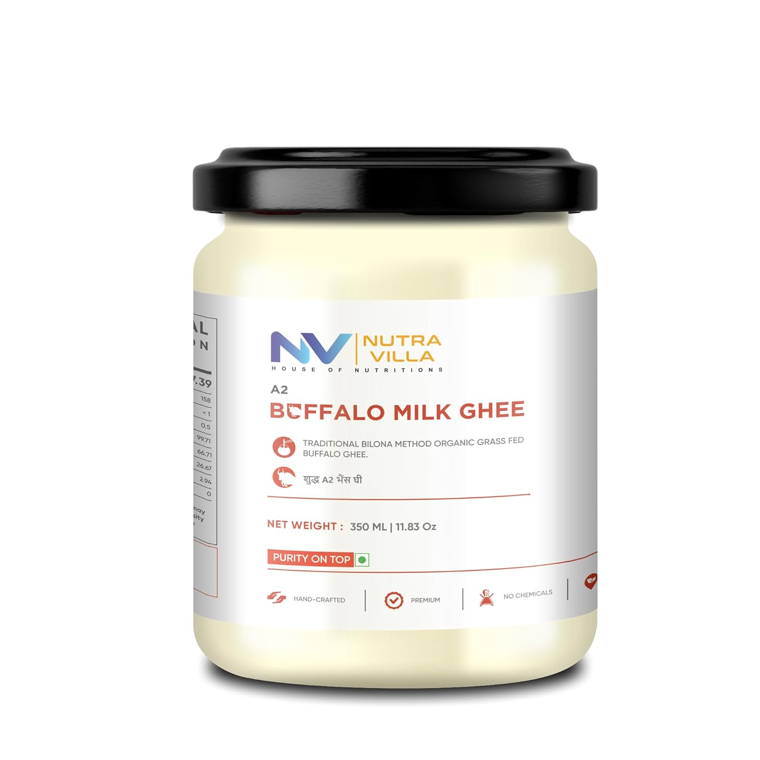 Nutravilla A2 Buffalo Ghee Organic Grassfed Homemade Desi Buffalo Ghee | Jar Of 350 Ml Clarified Butter | Handcrafted By Farmers With Bilona Method