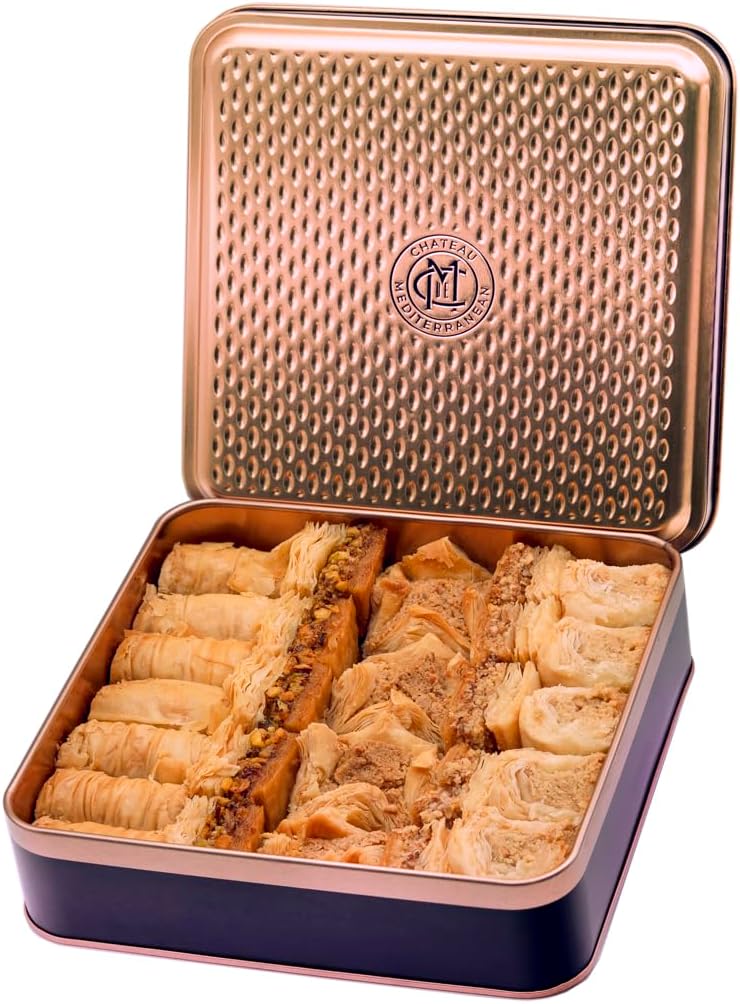 Vegan Baklava Tin Selection 500g, Approx 27 pieces of Baklawa, Gift Tin, Chateau De Mediterranean