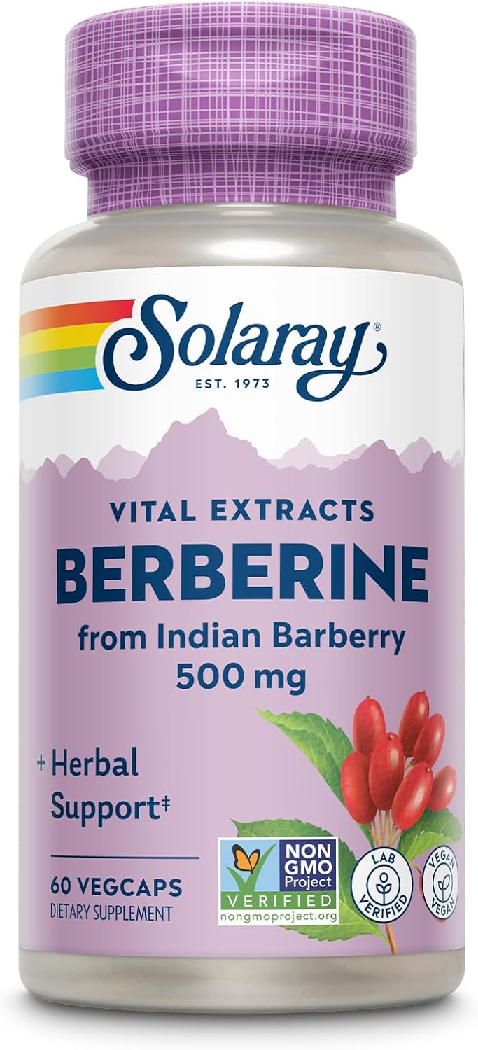 SOLARAY Berberine 500mg - Berberine Supplement for a Healthy, Active Lifestyle - with Berberine HCl from Indian Barberry - Vegan, Non-GMO, 60-Day Guarantee, Lab Verified - 60 Servings, 60 VegCaps