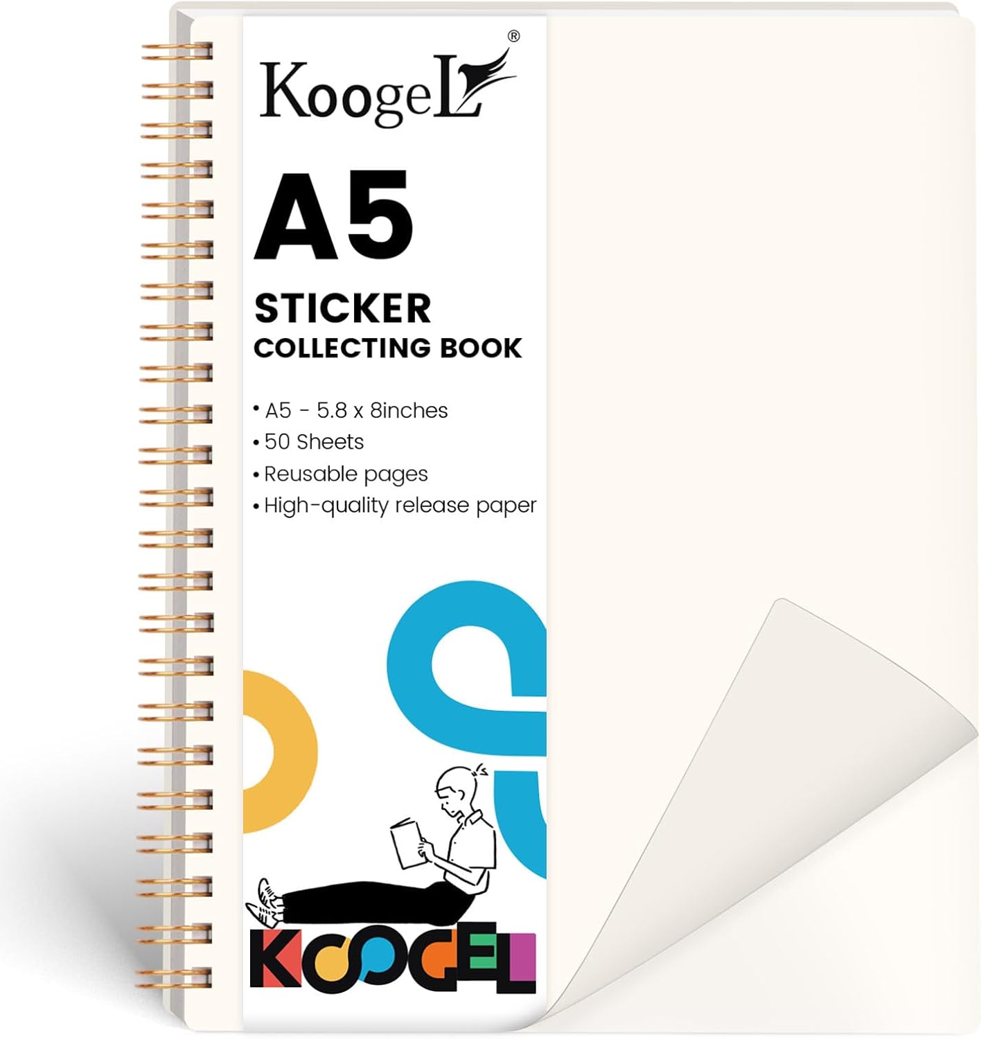 Koogel Sticker Book Collecting, 5.8 x 8 Inch, 50 Sheets with Release Paper
