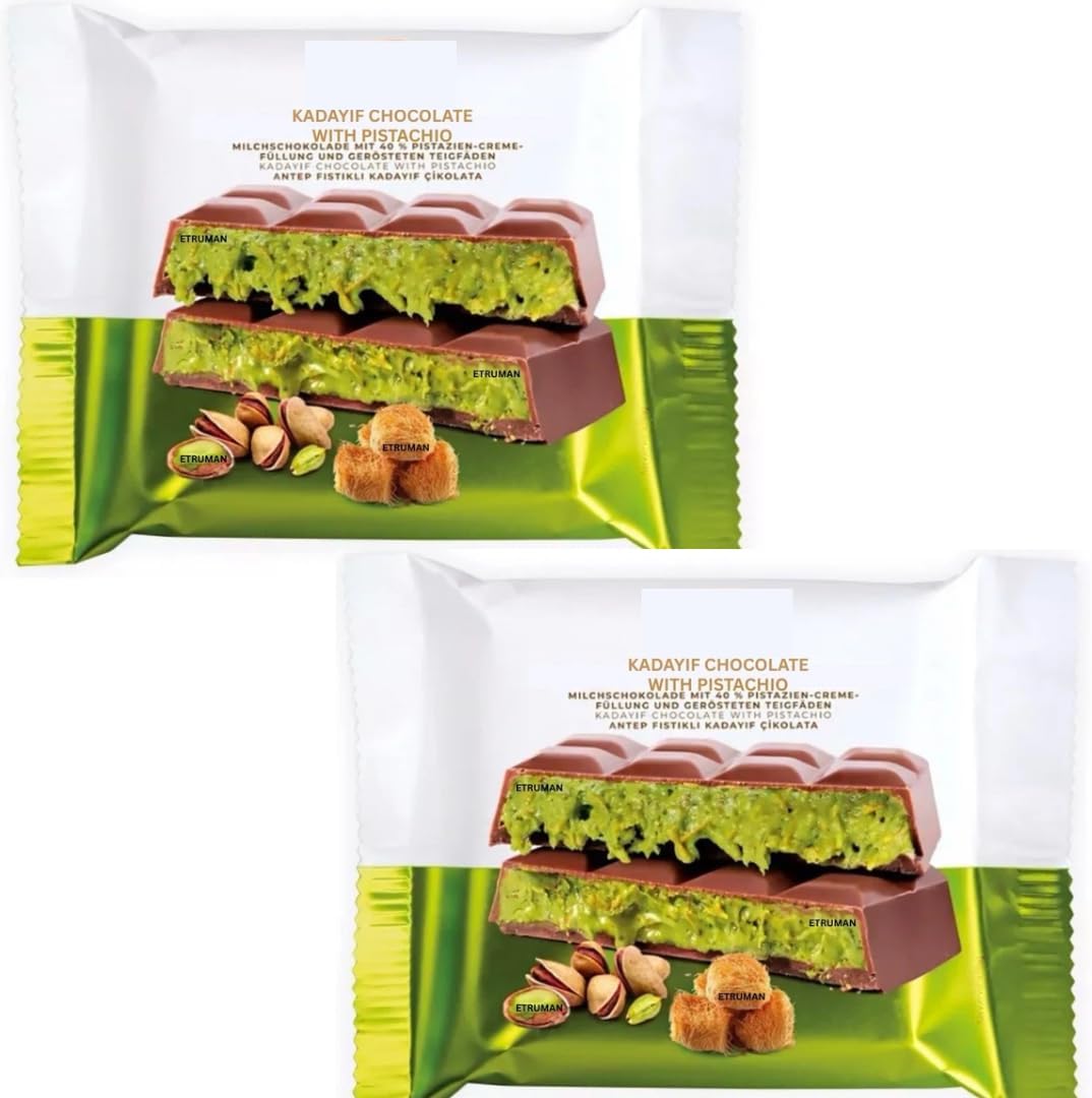 2 Pack Dubai Chocolate Kadayif Chocolate with Pistachio Chocolates - ChocolateBar Pistachio Candy Bar