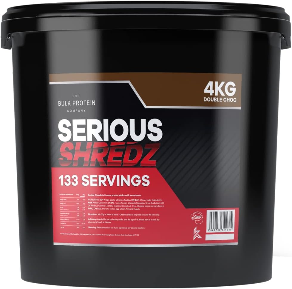 Serious Shredz 4kg – Diet Whey Protein Powder – Contains L-Carnitine L-Tartrate and Green Tea Extract – Supports Lean Muscle Growth, 133 Servings – The Bulk Protein Company (Double Chocolate)