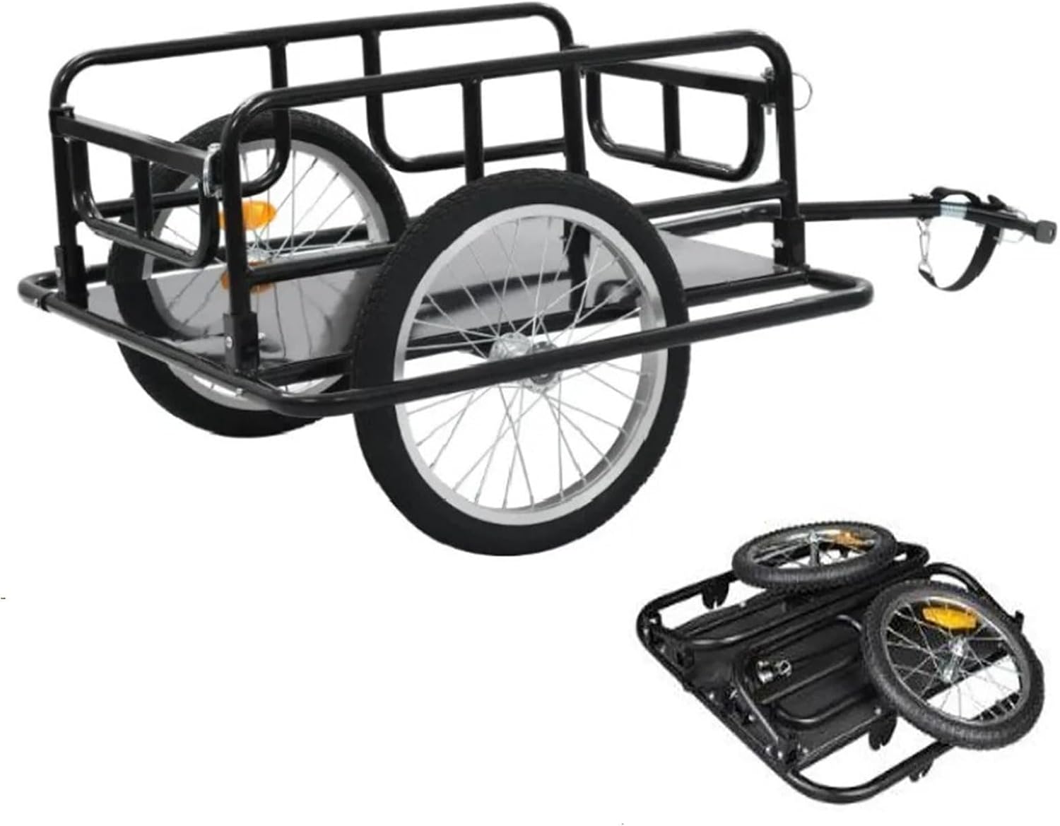 Bike Cargo Trailer. Foldable Bicycle Cart Wagon Trailer w/Hitch, 110lbs Max Load Steel Frame Heavy Duty Bicycle Cargo Wagon Trailer for Carrying Stuff Luggage Plants Tools, Black