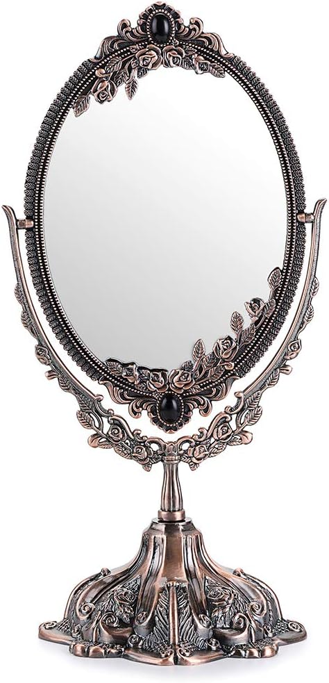 SUMTree Vintage Oval Double Sided Rotatable Dressing Mirror - Desktop Vanity Decorative Standing Tabletop (Small) (Red Bronze)