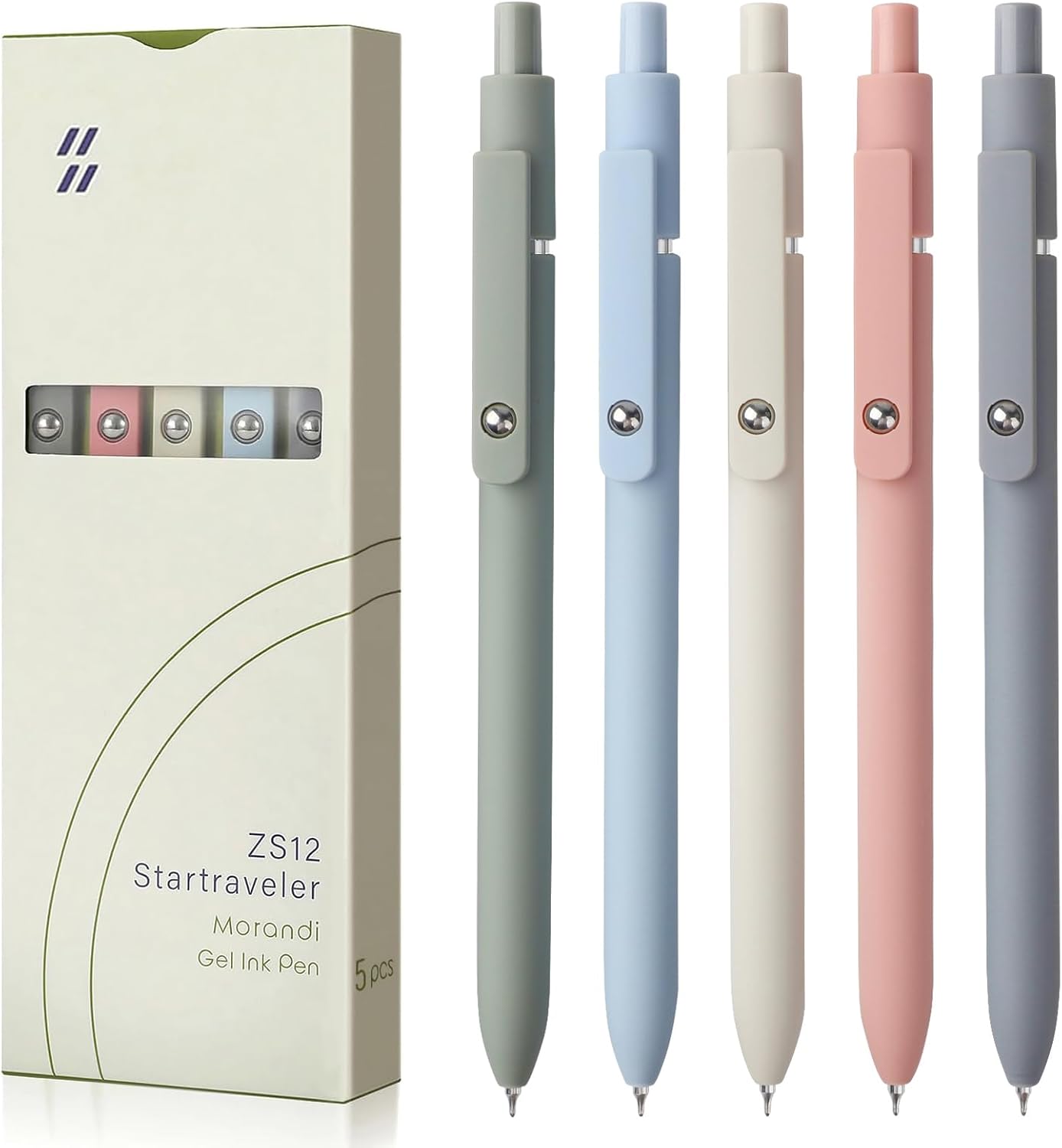 FIOVER Gel Pens, 5pcs 0.5mm Quick Dry Black Ink Fine Point Smooth Writing Pens High-End Series Ballpoint for Office School Supplies(Morandi)