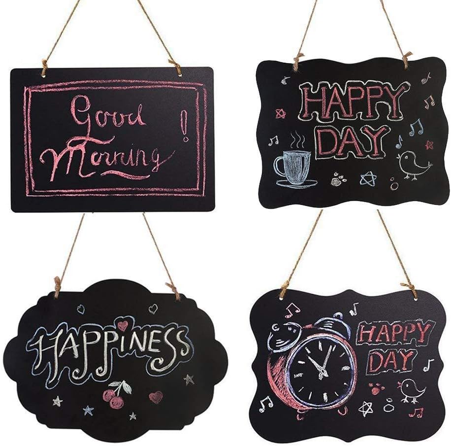 4PCS Chalkboard Sign, Wooden Double-Sided Hanging Chalkboard, Mini Message Signs Board with Hanging Strings for Wedding Birthday Bar Buffet Party