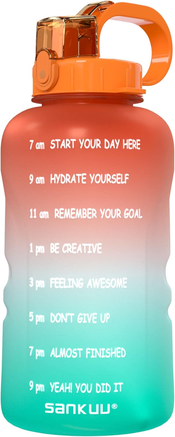 SANKUU Large 1 Gallon/128oz (When Full) Gallon Water Bottle Motivational with Time Marker & Straw, Leakproof Water Jug Ensure You Drink Daily Water Throughout The Fitness Day