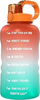 SANKUU Large 1 Gallon/128oz (When Full) Gallon Water Bottle Motivational with Time Marker & Straw, Leakproof Water Jug Ensure You Drink Daily Water Throughout The Fitness Day