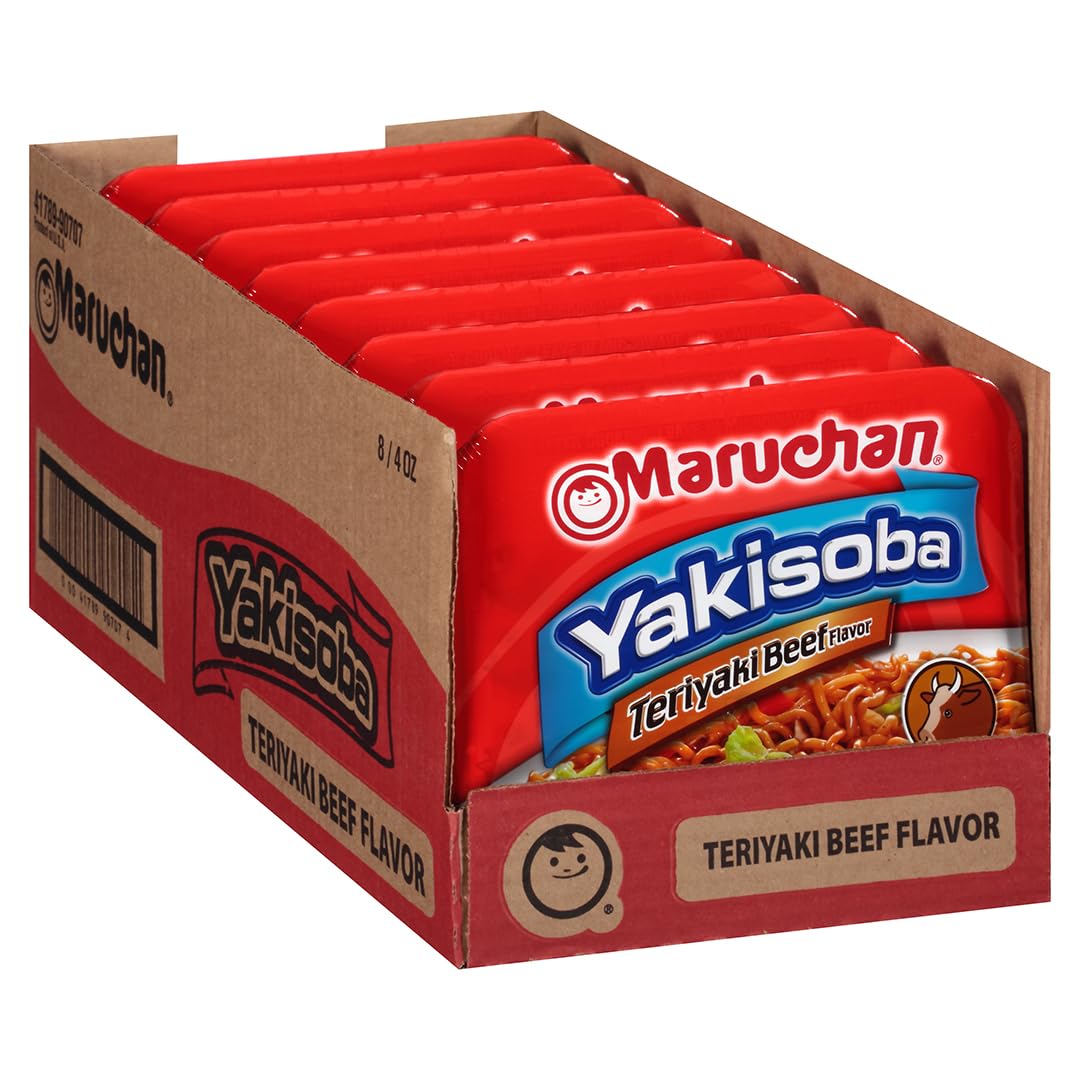 Maruchan Yakisoba, Teriyaki Beef Flavor – Stir-Fried Japanese Instant Ramen Noodles, High Protein Microwavable Meal – 4 Oz. (8 Pack)