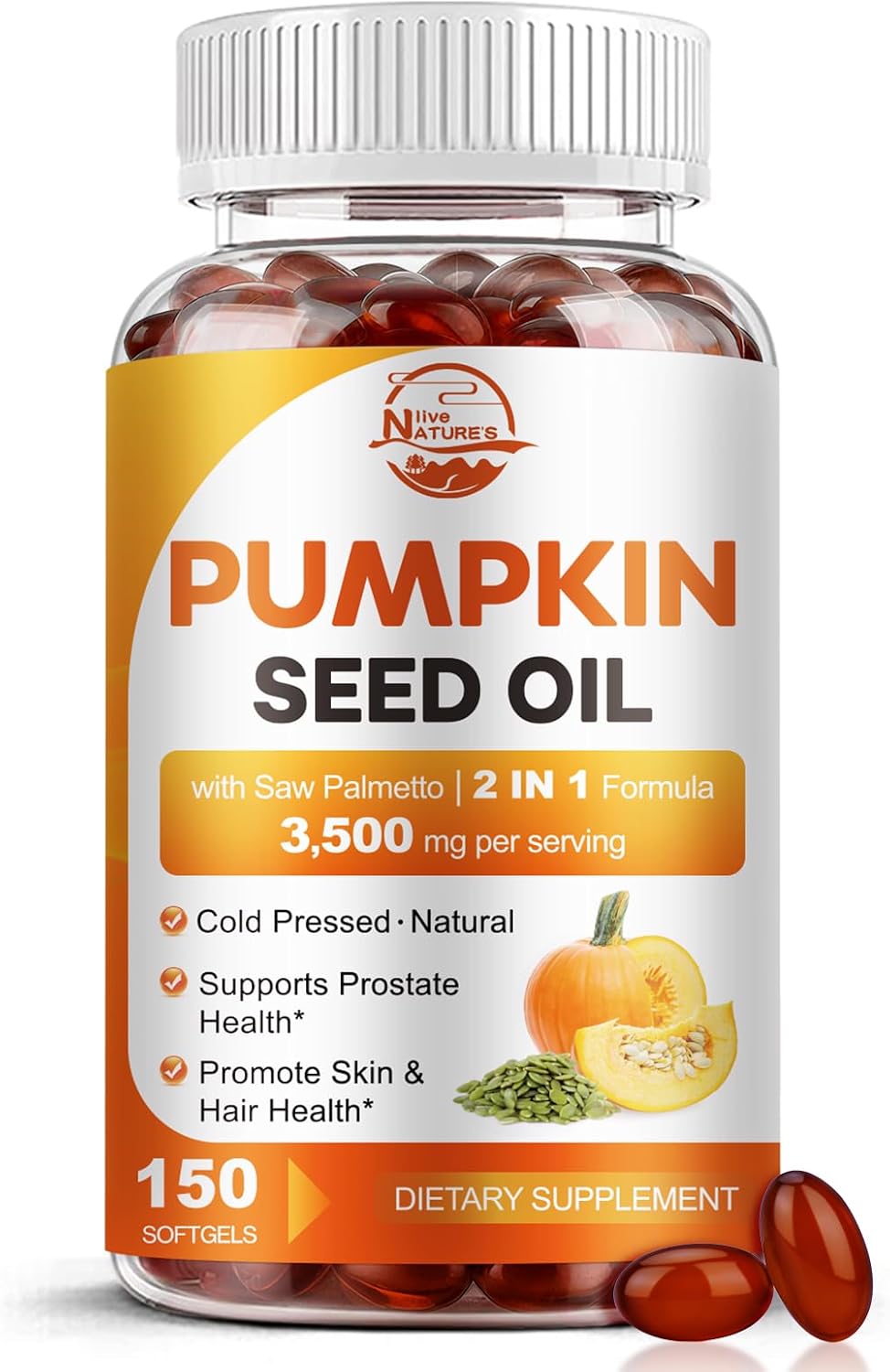 Pumpkin Seed Oil with Saw Palmetto, 3500mg Max Strength per Serving, 150 Softgels, Cold-Pressed with Essential Fatty Acids & Phytosterols, Supports Hair, Bladder Prostate Health & Immune
