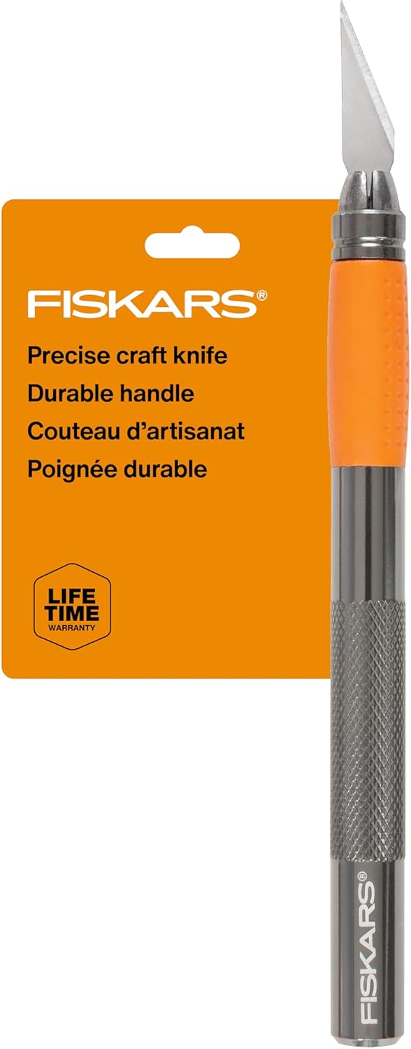 Fiskars SoftGrip Detail Craft Knife - 8" Exacto Knife for Crafting - Multi-Use Exacto Blade Included with Protective Cover