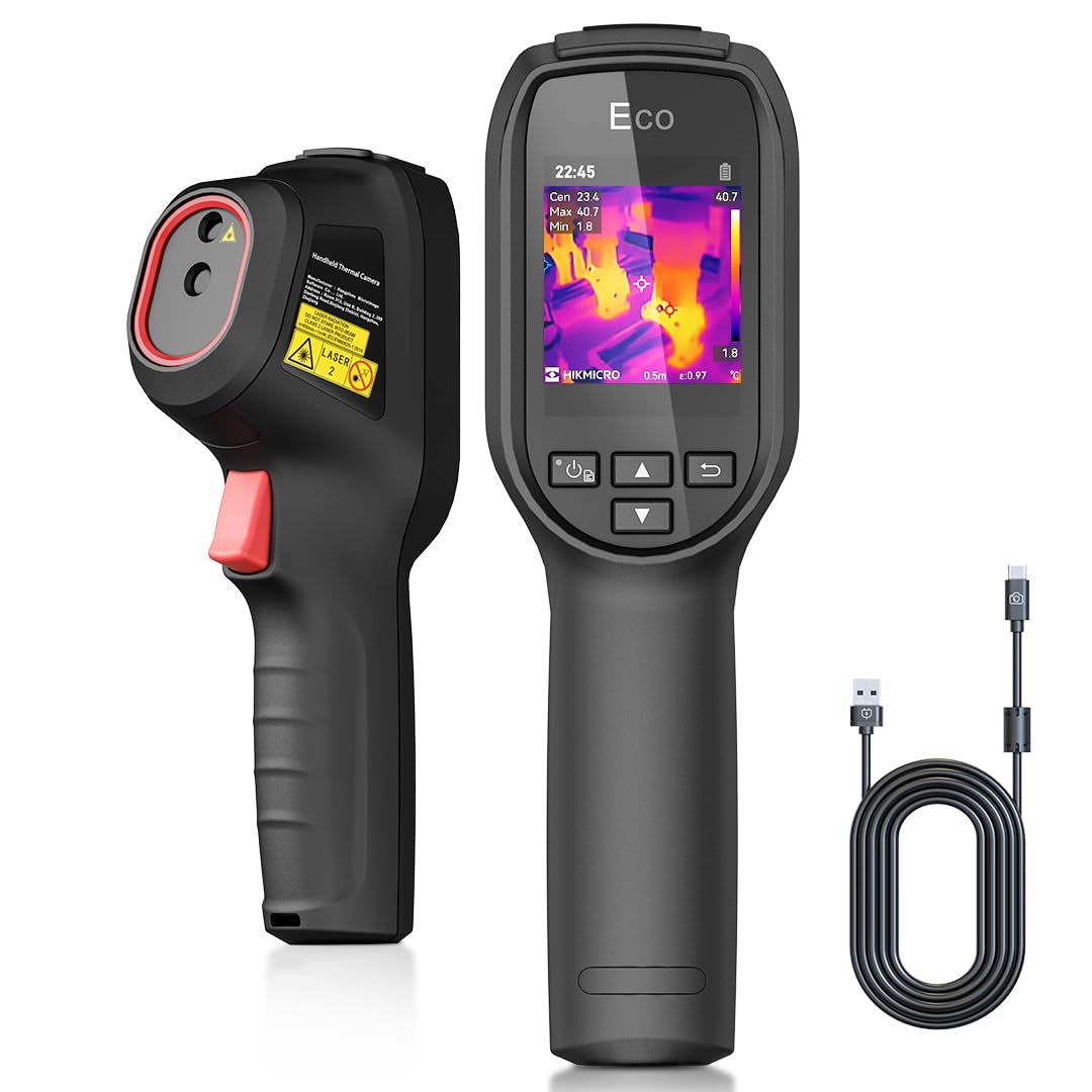 HIKMICRO Eco Thermal Camera with Laser Pointer, 240x240 SuperIR | -20°C~550°C, 11h Runtime, 4 GB, Video, 25Hz, 2m & IP54, Home & HVAC
