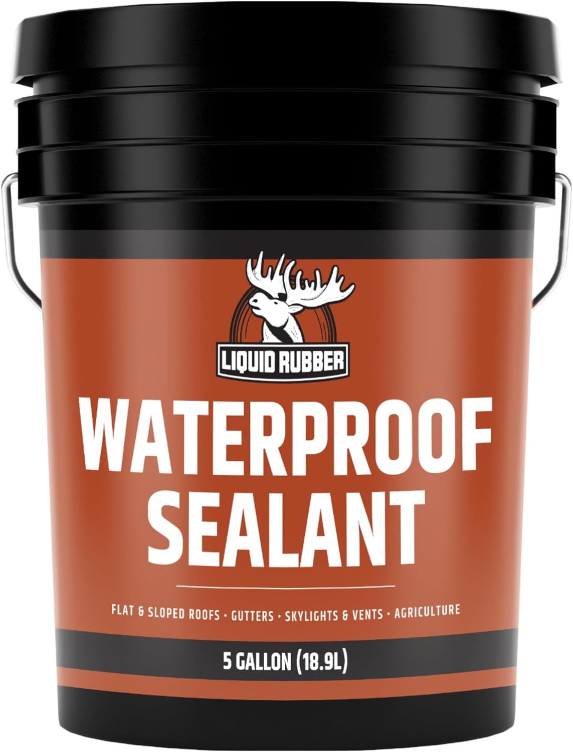 Liquid Rubber Waterproof Sealant - Multi-Surface Leak Repair Indoor and Outdoor Coating, Water-Based, Easy to Apply, Original Black, 5 Gallon