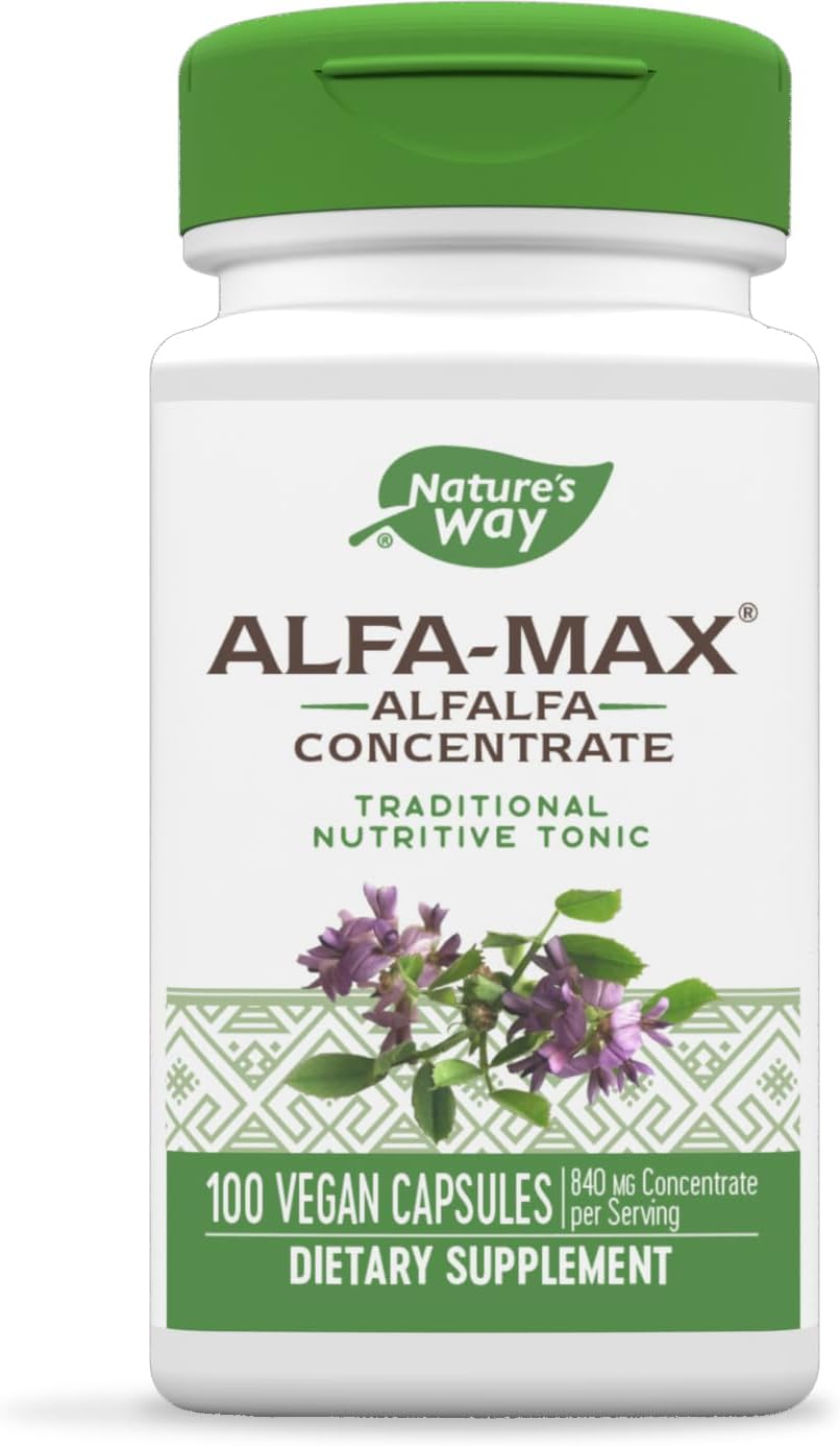 Nature's Way Alfa-Max - Alfalfa Supplement - Alfalfa Leaf, Stem & Flower - Gluten Free & Vegan - 100 Capsules