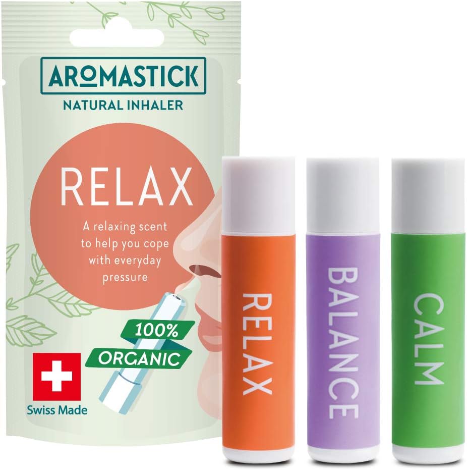 Aromatherapy Nasal Inhaler [Swiss Made] Organic Essential Oils Set Diffuser [ Portable Aromatherapy Stick] (3pcs Stress Relieving Pack (Relax, Balance, Calm))