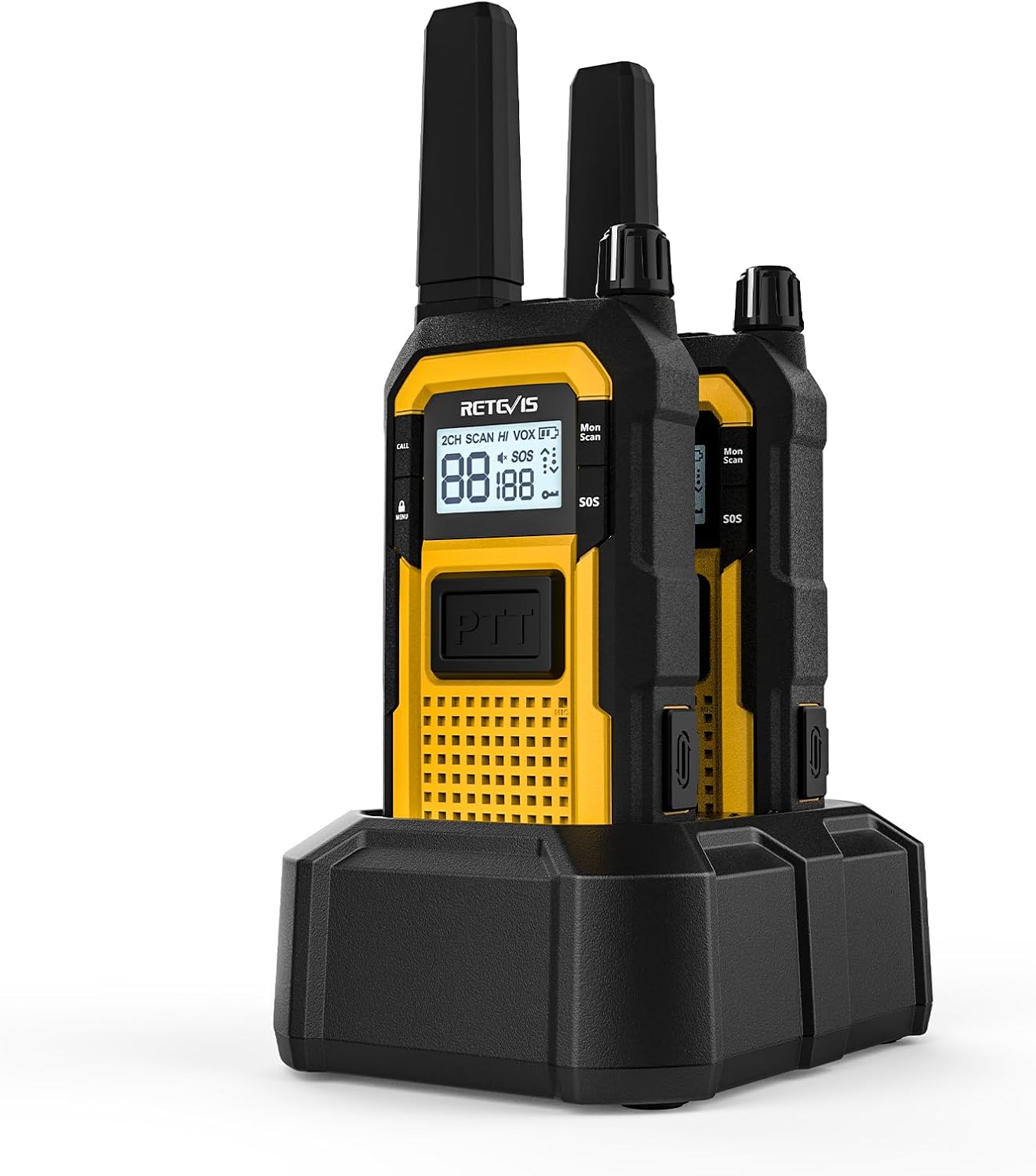 Retevis RB648 Rugged Walkie Talkies for Adults, Waterproof Two Way Radio IP67, Advanced Triple Proof, USB-C, 2000mAh, Vibration SOS Emergency Walkie Talkies for Harshest Outdoor(2 Pack, Yellow)