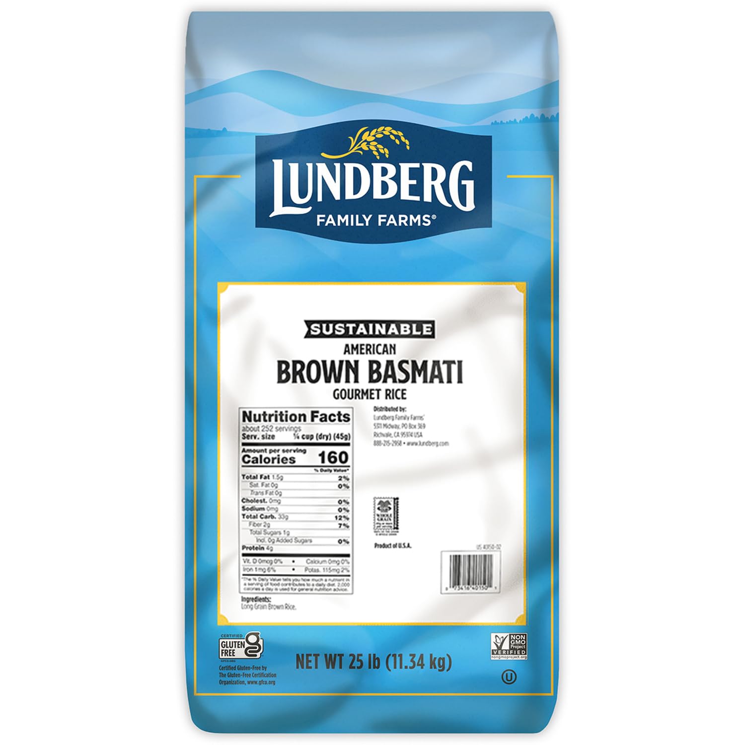 Lundberg Basmati Rice, Long Grain Brown Rice - Non-Sticky, Fluffy Aromatic Rice, Healthy Food, Bulk Rice Grown in California, Pantry Staples, 25 Lbs
