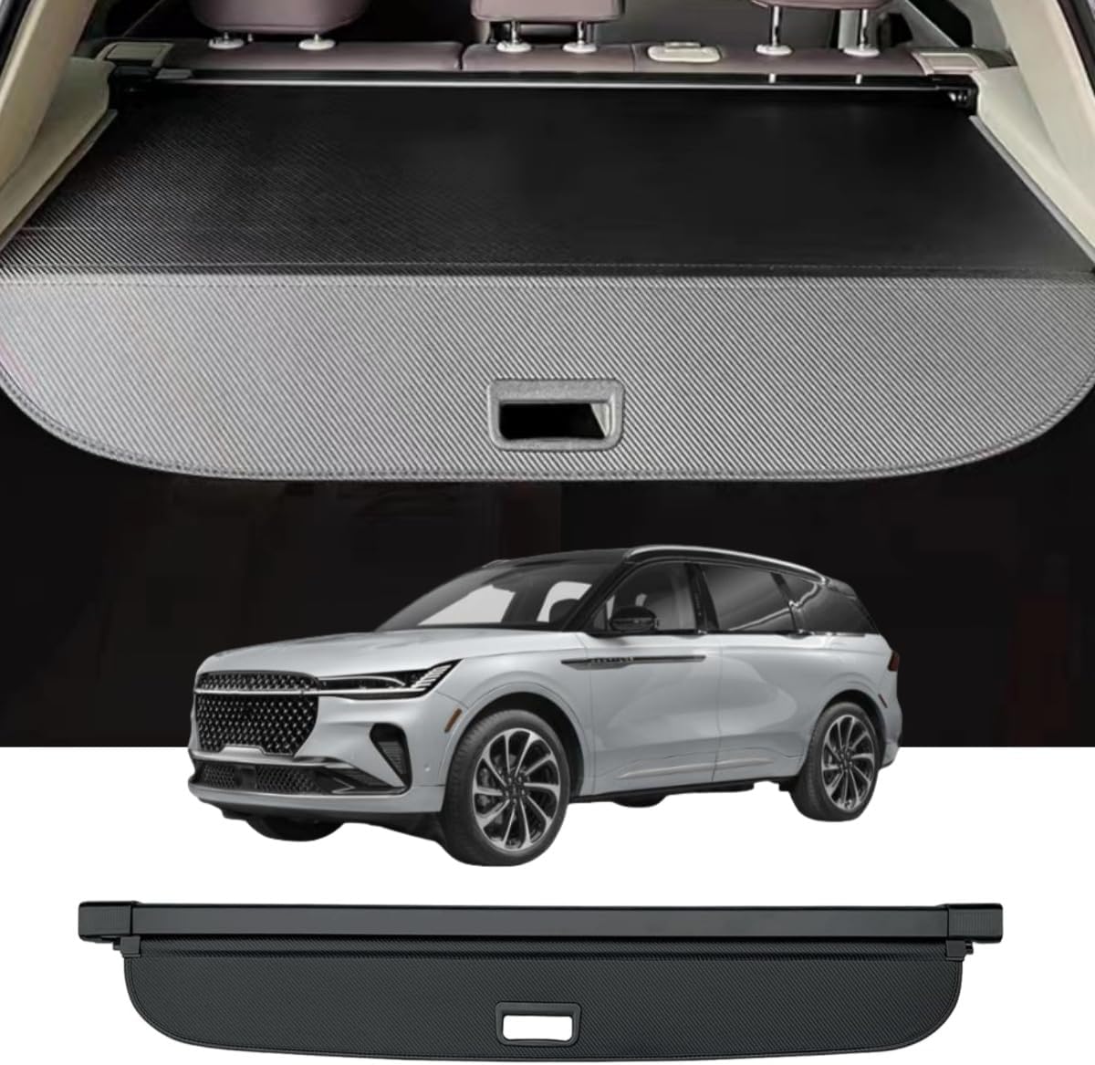 Retractable Cargo Cover Compatible with Lincoln Nautilus 2024 2025, Rear Privacy Screen Car Storage Trunk Luggage Tonneau Security Shade Protector Anti Theft Shield (Carbon Fiber Style)