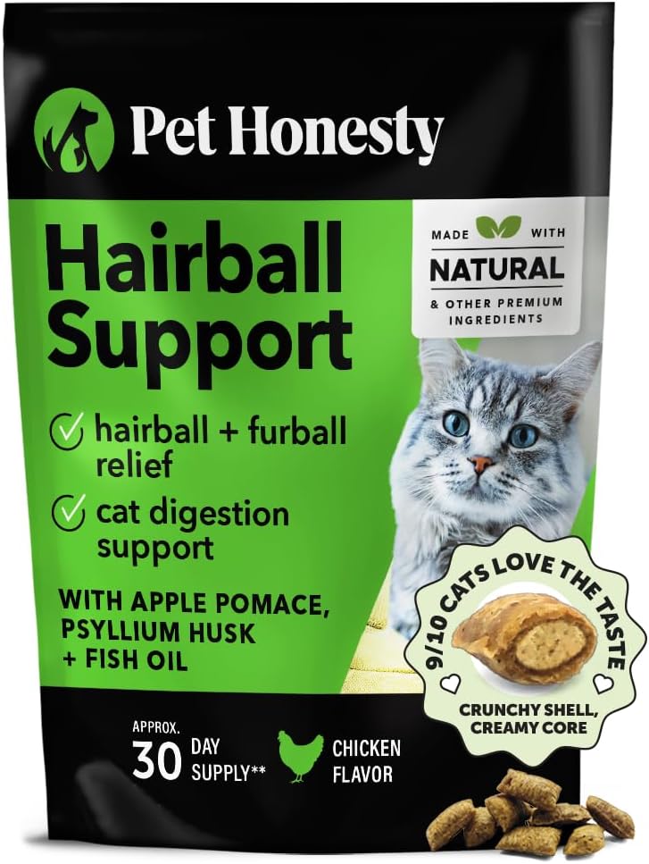Cat Hairball Support Crunchy & Creamy Chews, Hairball Remedy Treats, Cat Furball Treatment, Supports Skin & Coat, Vitamins for Digestion, Chicken (30-Day Supply)