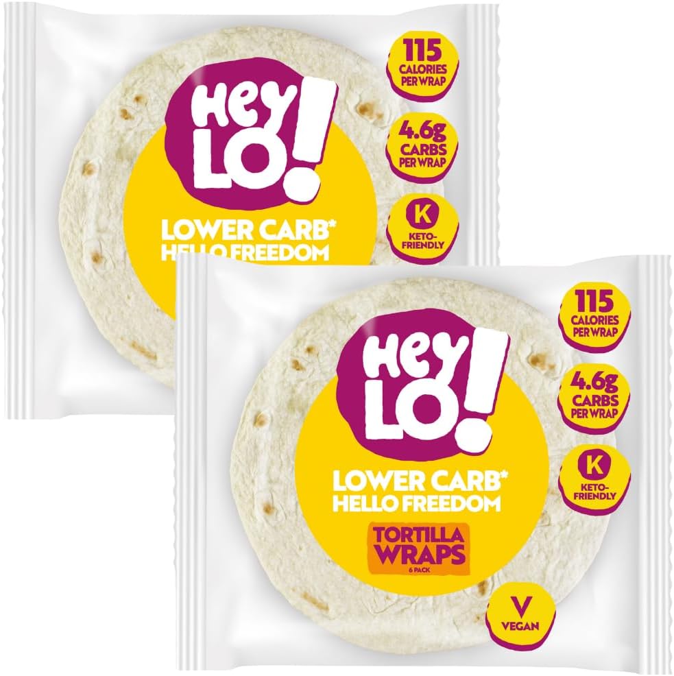 HeyLO Low-Carb Wraps – Soft & Malleable 4.6g Carbs Per Wrap – High-Protein & Fibre for Keto Snacks or Meals – Low Calorie Snacks Freezer-Friendly & Versatile – (12 Wraps)