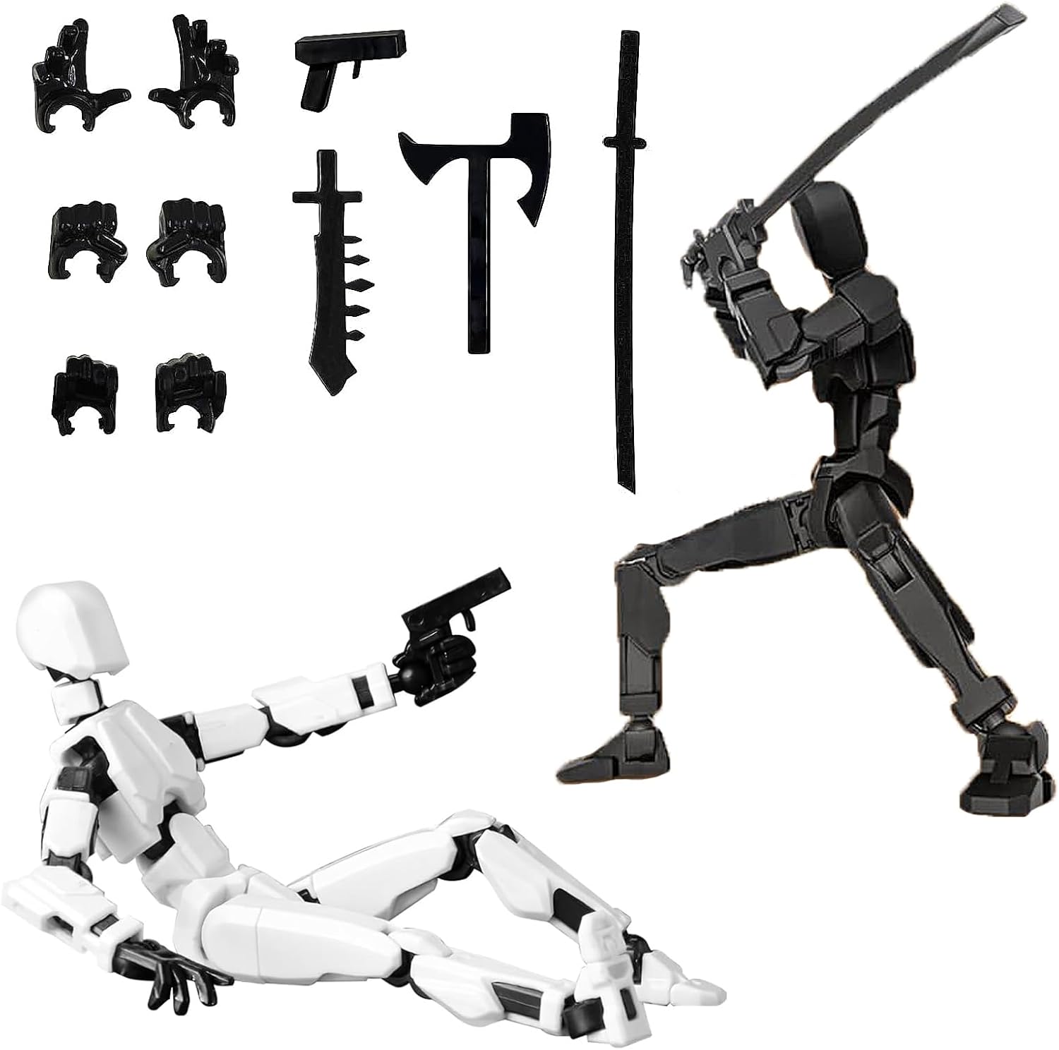 WQEDVN 2PCS T-13 Action Figure, Stick Figure, Multi-Jointed Movable Model, Desktop Decorations for Game Lovers Toys (Black/White)