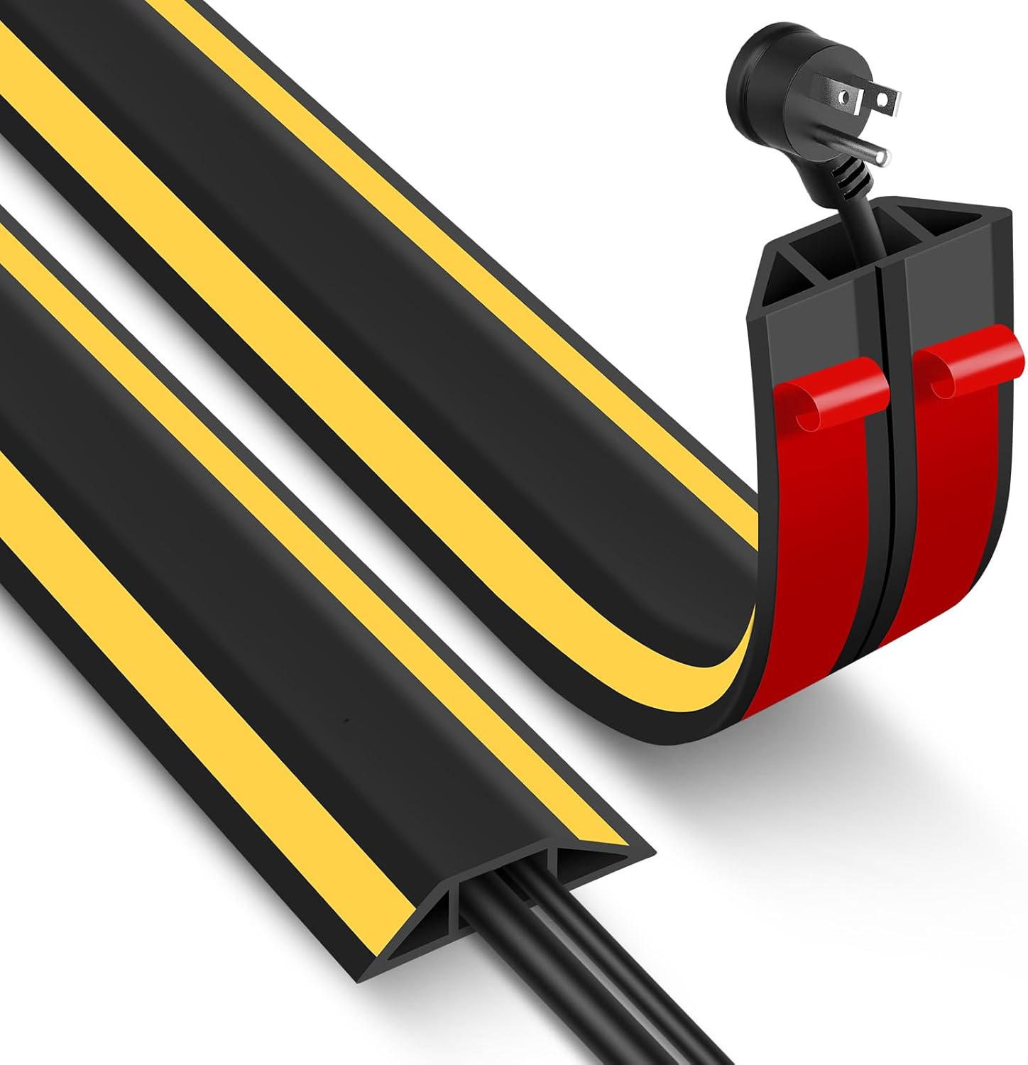 Floor Cable Cover, 2 Meters Floor Cable Protector, Self-adhesive, Rubber Wire Covers For Cables, Floor Cord Channels Cable Tidy for Indoor Outdoor, Easy Lay Flat