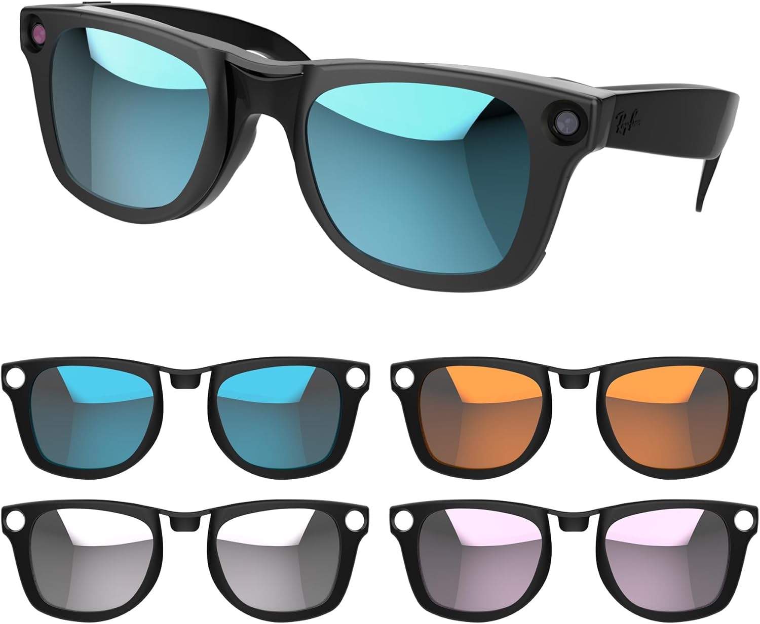 RCstyle 4Pcs Polarized Clip Compatible With Ray-Ban Meta Wayfarer Smart Glasses Color Changing Clip Set for Man and Woman Size L (Gray, Pink, Blue, Orange), Gray, Pink, Blue, Orange, L