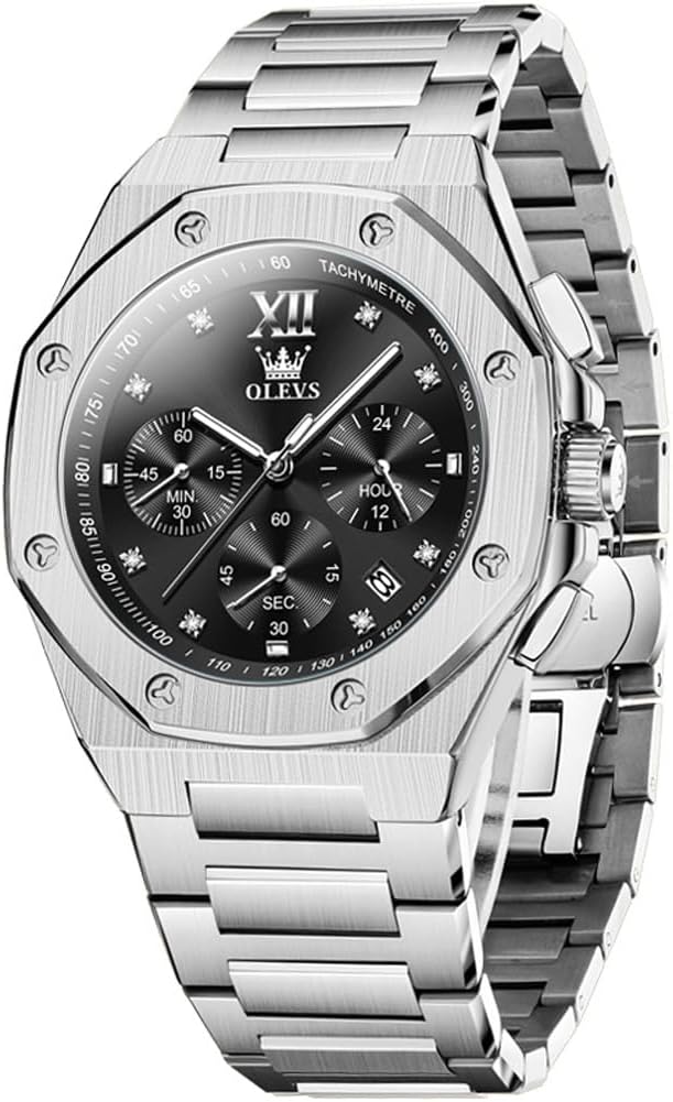 OLEVS Mens Watches Octagonal Luxury Stainless Steel Dress Watches for Men Quartz Analog Large Face Luminous Relojes para Hombres