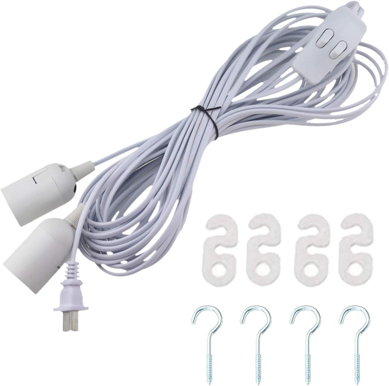 Rextin Double E26/E27 LED Light socket 21FT extension cord with On/Off switch and US AC Power Plug Bulb Socket for Pendant Lighting Bulb Lamp in Kitchen Bedroom Restaurant (21ft 1 to 2 sockets)