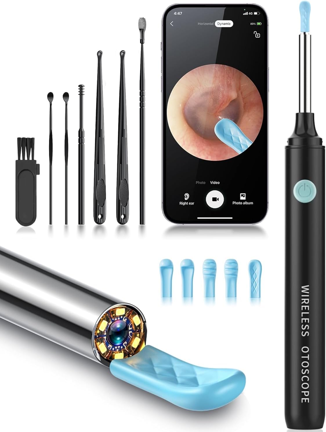 Ear Wax Removal Kit - Ear Cleaner with Camera, Camera with 6 Silicon Ear Spoon with 1080P, Ear Camera with LED Light, Ear Cleaning Kit for iPhone, iPad, Android -Black