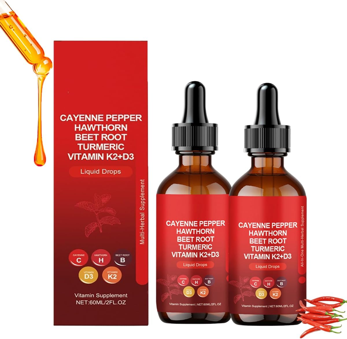 Cayenne Pepper Drops, Rethes Cayenne Pepper Drops, 2pc Cayenne Plus, Natural Cayennes Pepper Extract Drop Body