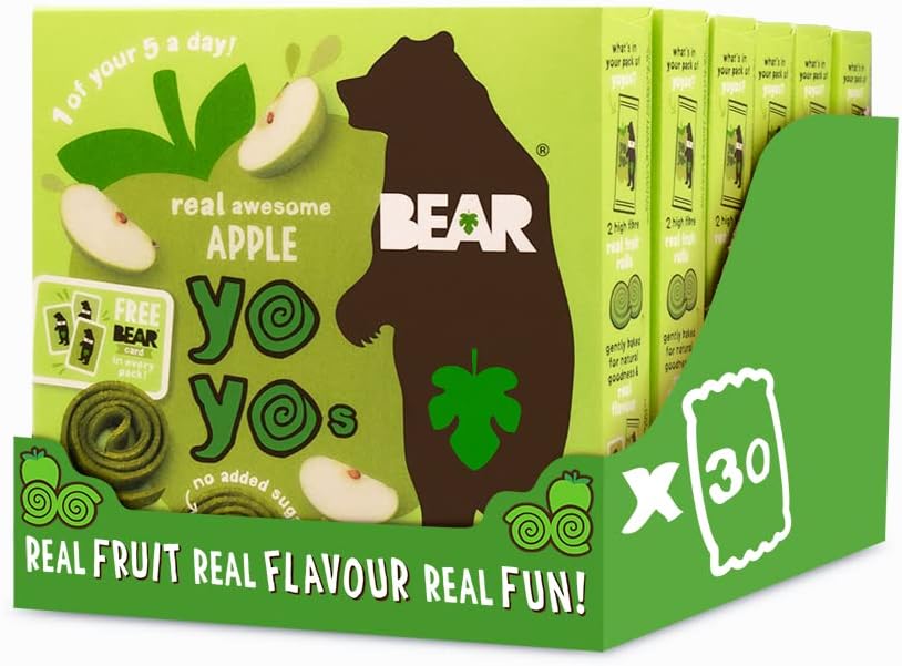 BEAR Apple Yoyos - Dried Fruit Rolls - Healthy - Vegan - 20g - 6 x 5 Packs (Pack of 30)