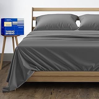 THREAD SPREAD 100% Pure Egyptian Cotton Sheets King Size - 1000 High Thread Count Sheets King, 4 PC Luxury Hotel King Size Sheets Set, 16" Deep Pocket Sateen Weave Cooling Bed Sheet Sets - Dark Grey