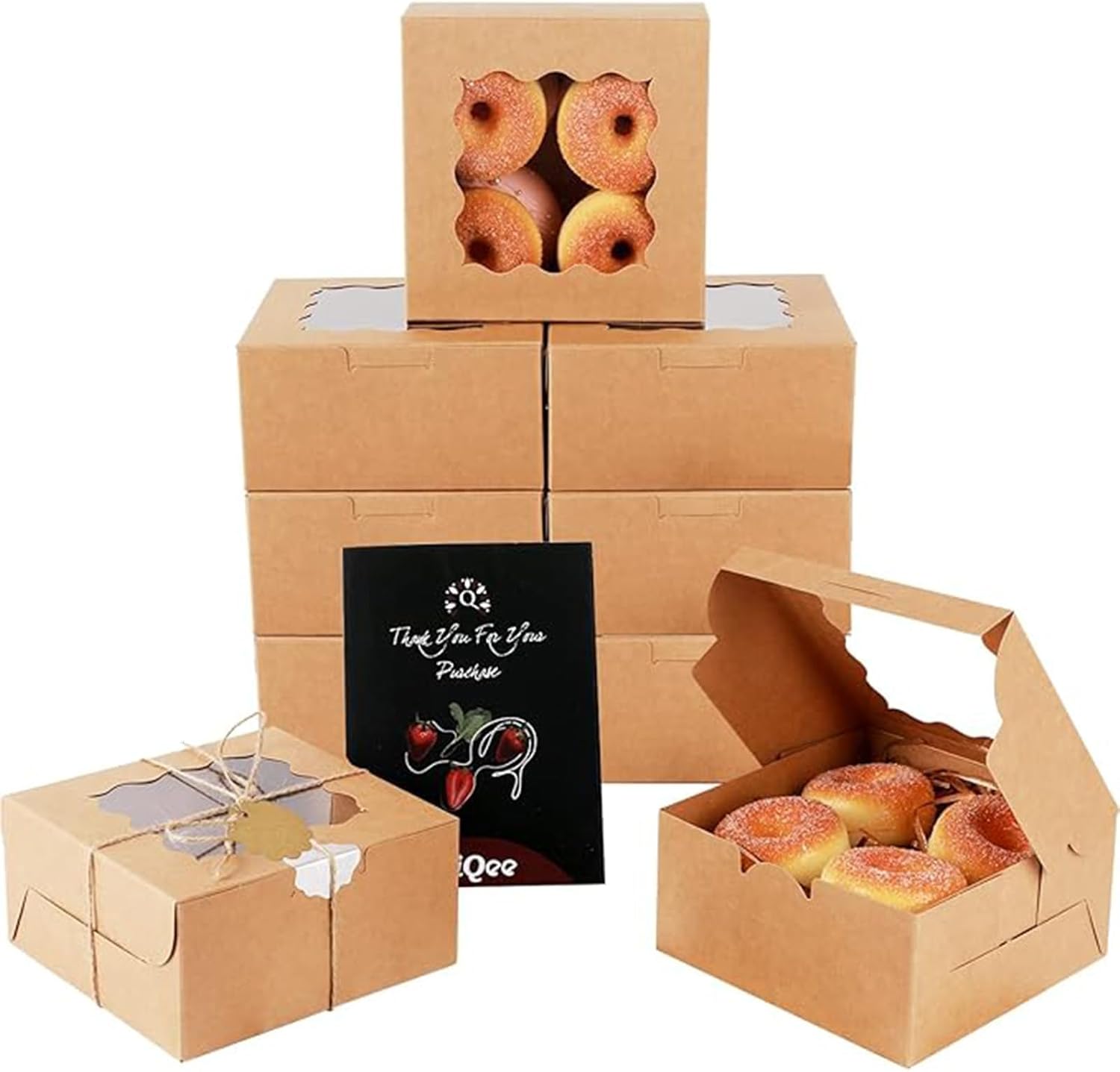 Gcardist Brown Bakery Box with Window 15Pcs 15.2x15.2x7.6cm Brown Cookie Boxes Pastry Box for Wedding Favor Birthday ＆ Party(6x6x3inch)
