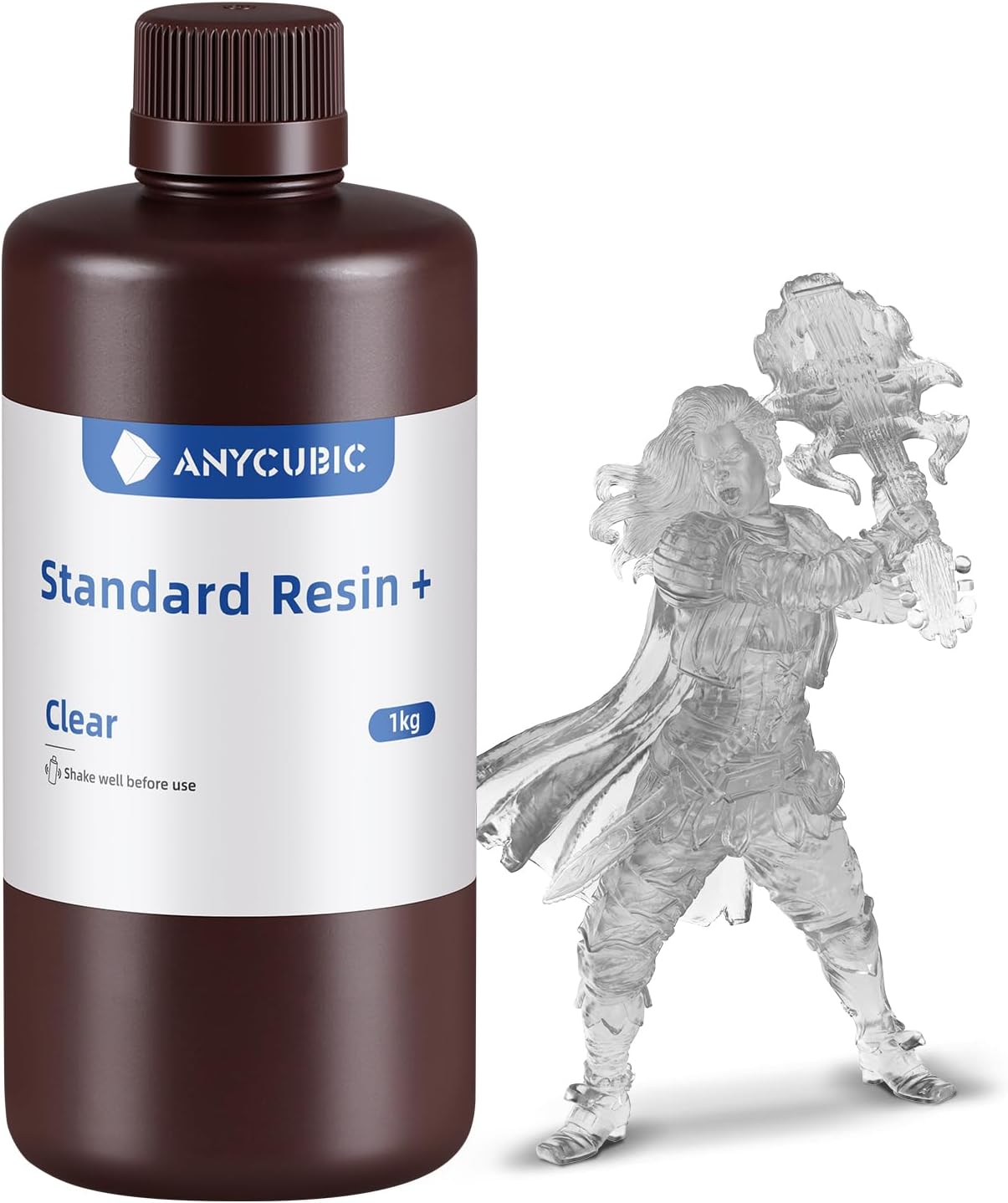 ANYCUBIC Standard 3D Printer Resin Plus, 405nm SLA Fast UV-Curing Resin, High Precision & Rapid Photopolymer for 8K/14K/16K Capable LCD/DLP/SLA 3D Printing (Clear, 1000g)