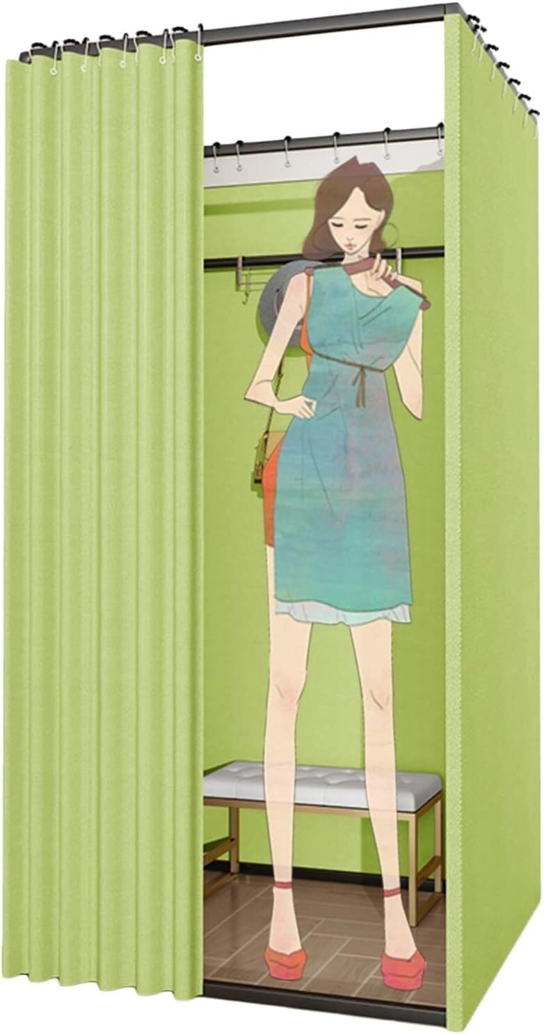 Fitting Room Mobile Track Privacy Partition Display Rack with Curtain Kit Temporary Storage for Mall Office 3 Sizes(80x80x200cm)