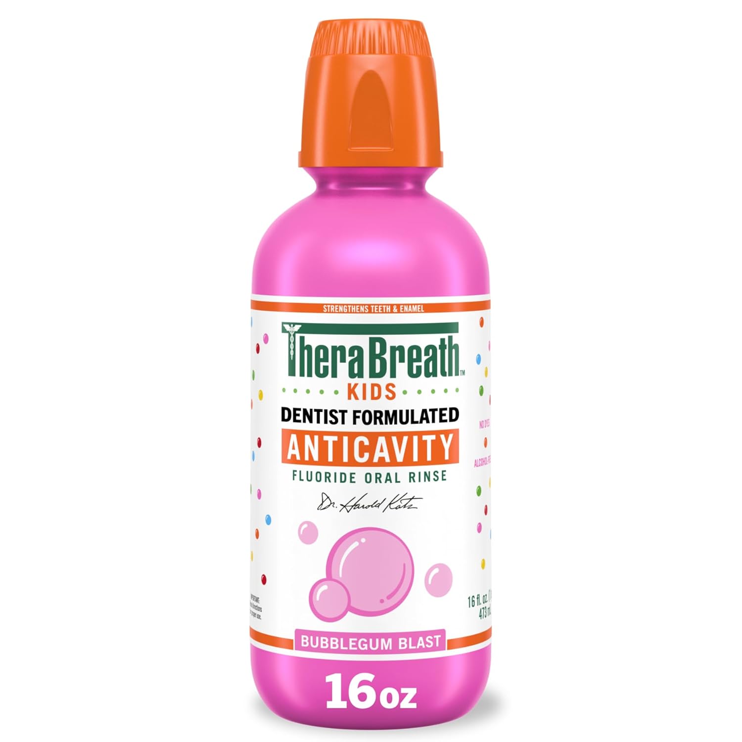 TheraBreath Kids Anticavity Fluoride Oral Rinse, Strengthens Teeth & Enamel, Alcohol Free & Dye Free, Certified Organic Bubblegum Blast Flavor, 16 Fl oz