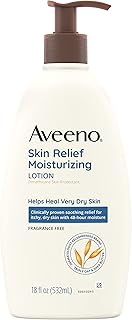 Aveeno Skin Relief Fragrance-Free Moisturizing Lotion for Sensitive Skin, with Natural Shea Butter & Triple Oat Complex, Unscented Therapeutic Body Lotion for Itchy, Extra-Dry Skin, 18 fl. oz
