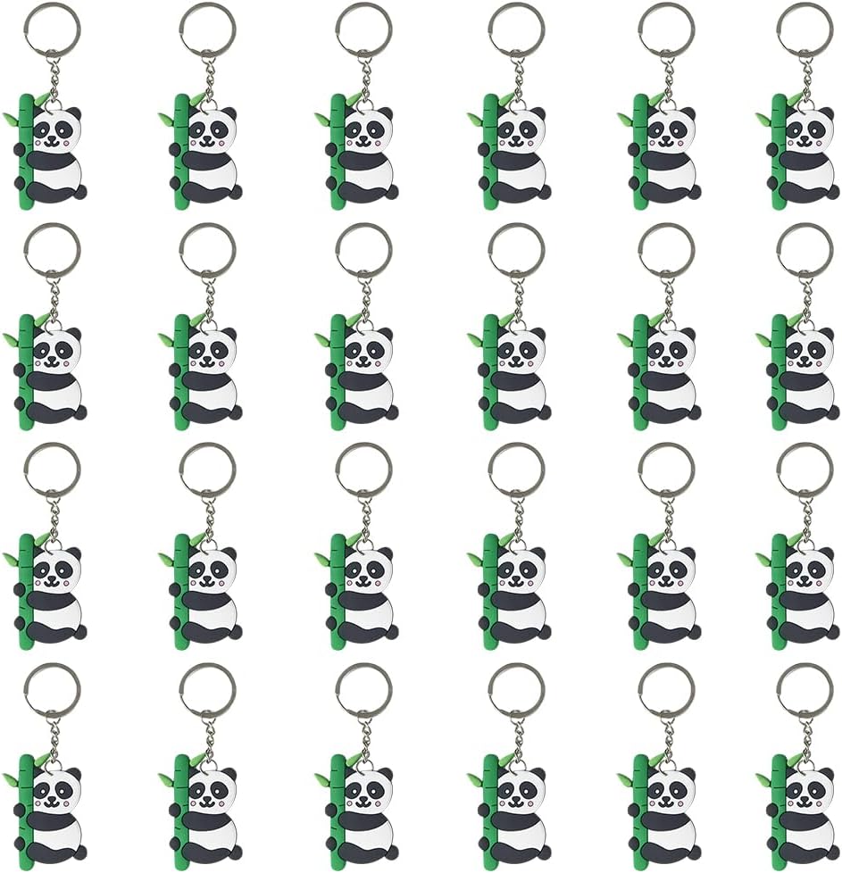 24 Pcs Cute Panda Keychains, Kawaii Pandas Backpack Keyrings, Panda Gift Keychains for Boys Girls