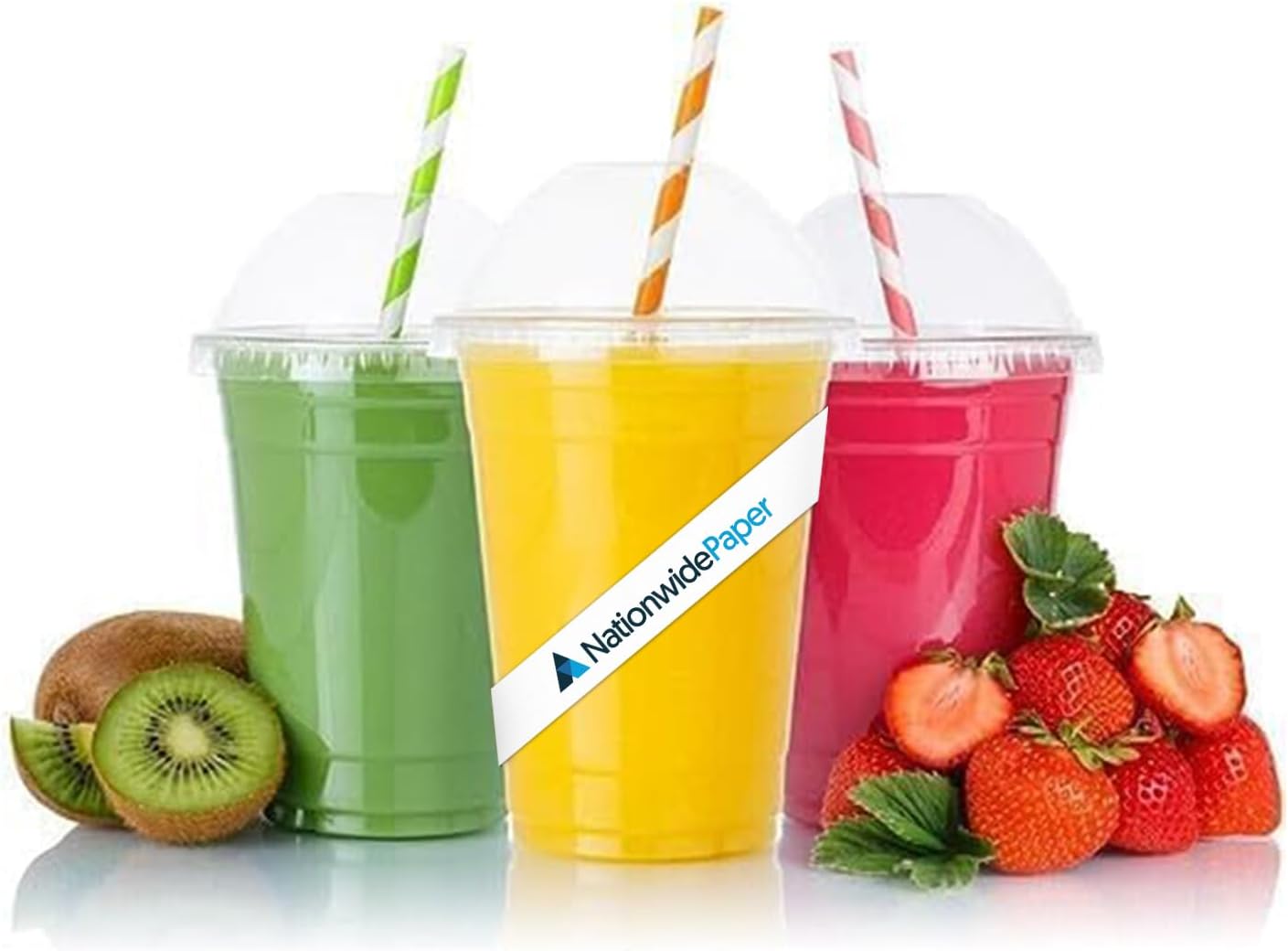 Nationwide Paper Strong Smoothie Cups with Dome Lids 12oz 50pcs for Smoothies, Milkshakes & Thick Drinks Recyclable and Reusable(355ml)