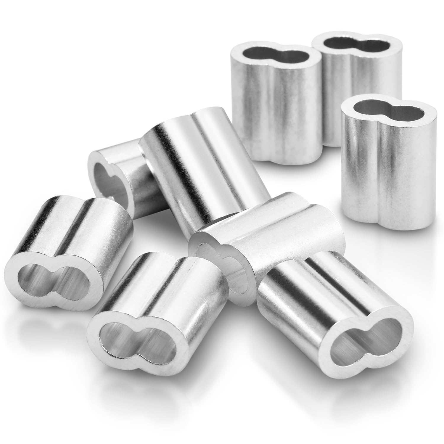 CooBigo 20Pcs 1/4""Cable Crimp Sleeves, Aluminum Wire Rope Crimping Loop Sleeve. Cable Ferrules for Cable and Wire Rope Crimp Double Barrel Crimp Sleeves (M6-1/4"")