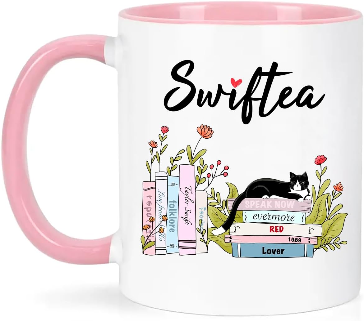Funny Coffee Mug Swiftea Album Coffee Mug Gift for Singer Fans Womens Girls 11oz White and Pink Double Sided