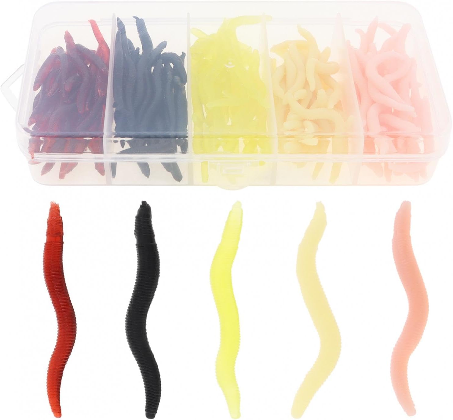OriGlam 150pcs Soft Fishing Lures Baits, Trout Worm Earthworm Bait Lifelike Fake Worm, Plastic Lifelike Fake Earthworm (1.57 inch)