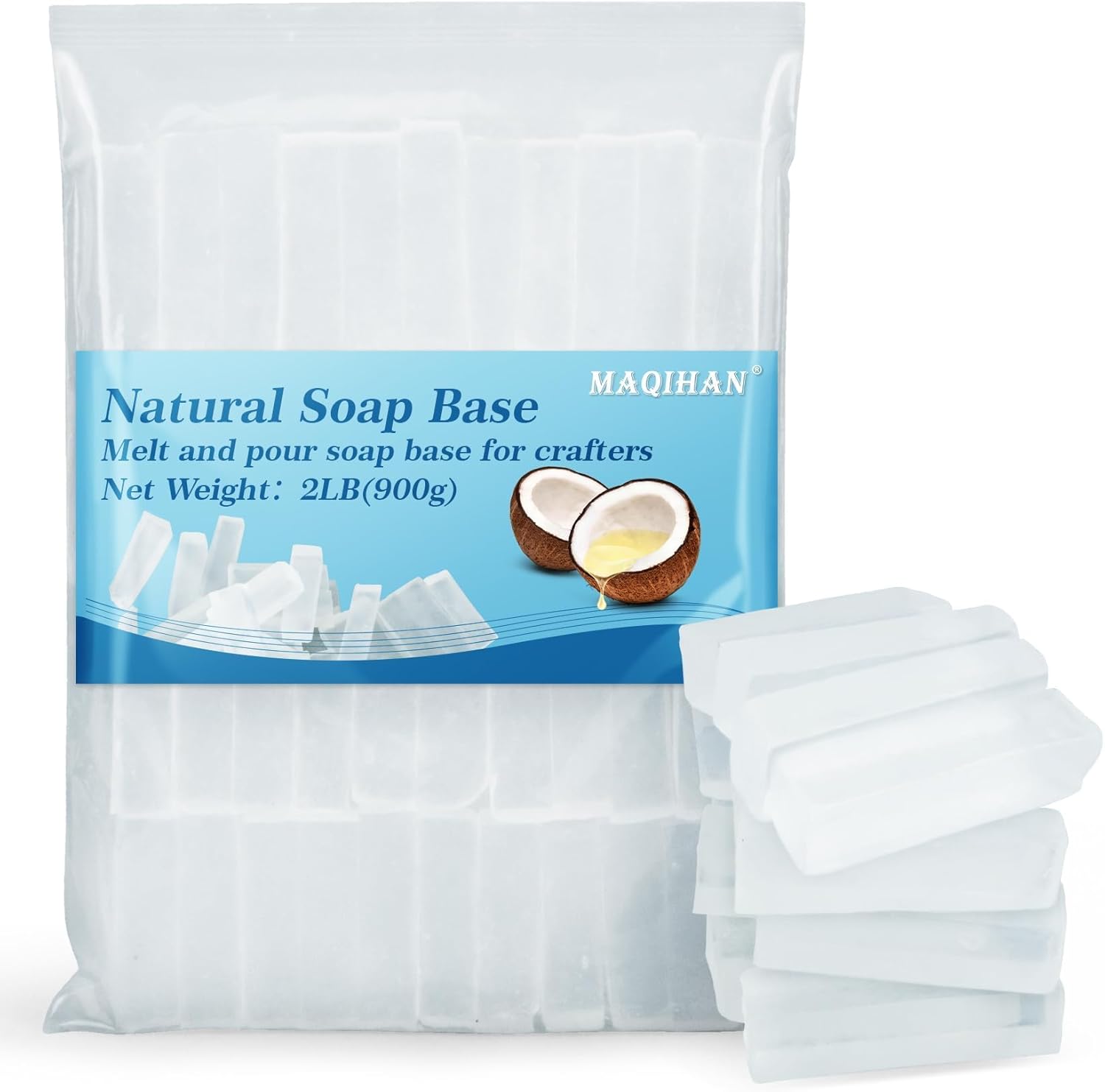 MAQIHAN Soap Base Natural 2LB - Clear Glycerin Base for Soap Making Melt and Pour Organic Glicerina para Hacer Jabones Foaming Additives Odorless Good Cleaning Ability Soap Making Supplies