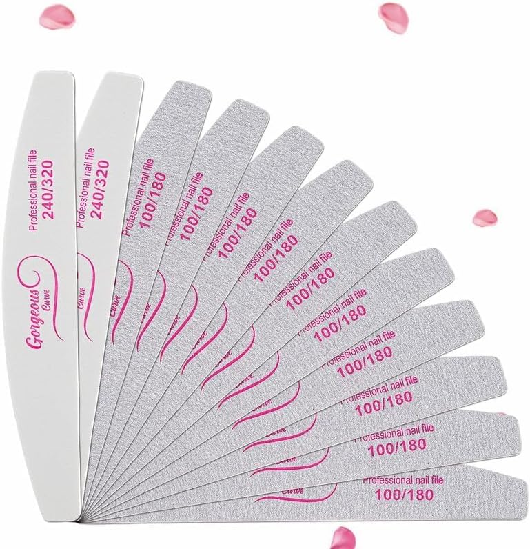 12 PCS Nail Files Professional Set of 12-100/180 - Double Sided Grits Long Lasting Emery Boards for Acrylic & Natural Nails Brand: Gorgeous Curve
