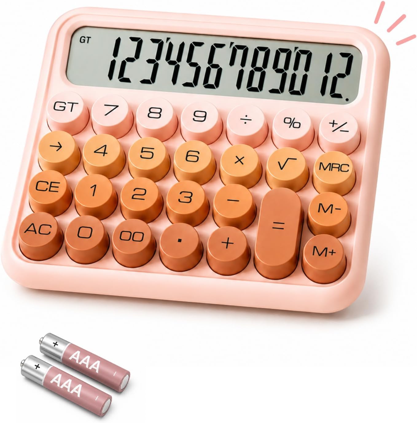 TRULY Mechanical Switch Calculator, Cream Pink Cute Retro 12-Digit Desktop Calculator with Satisfying Clicky Keys, Large Angled Display, Big Round Buttons for Office, School, Home & Gifting
