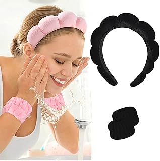 XMOSNZ Velvet Spa Headband Sponge Headbands Padded Soft Hairband for Women Fashion Hair Hoop Christmas Gifts Headwear Non Slip Thick Hair Accessory Head Wraps for Spa Wash Face Makeup Yoga (Black)